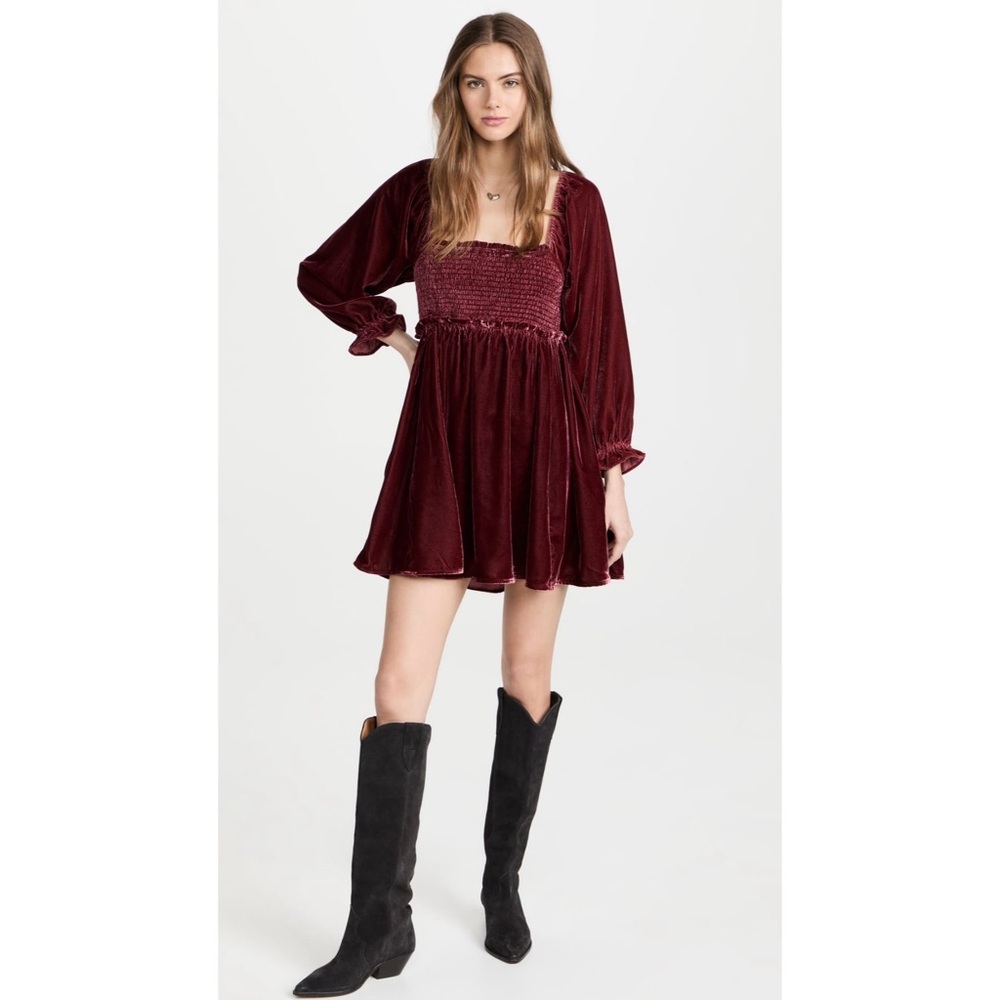 Free People Daphne Velvet Sleeve Mini Dress in Roan Rouge Sz. XS - Picture 9 of 16